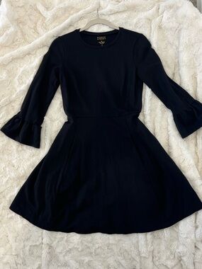 kate spade Black Ruffle-Cuff Fit & Flare Dress